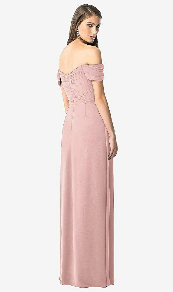 Back View - Rose - PANTONE Rose Quartz Off-the-Shoulder Ruched Chiffon Maxi Dress - Alessia