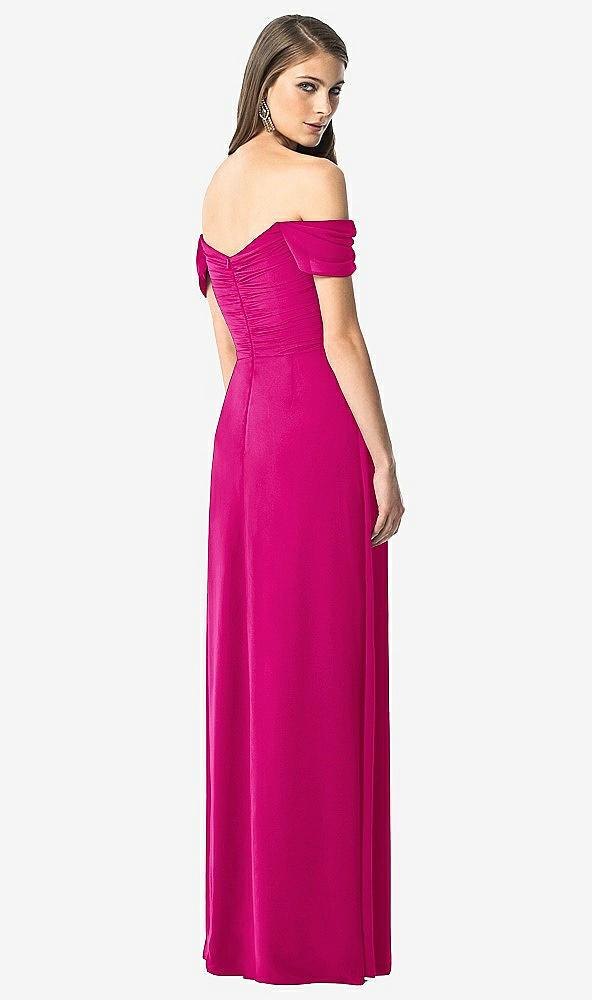 Back View - Think Pink Off-the-Shoulder Ruched Chiffon Maxi Dress - Alessia