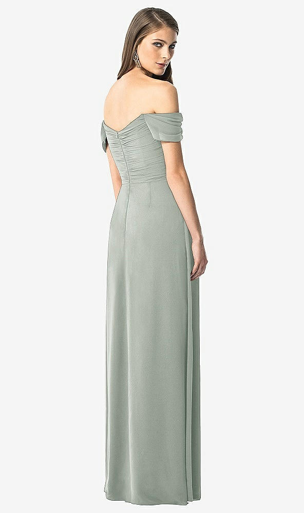 Back View - Willow Green Off-the-Shoulder Ruched Chiffon Maxi Dress - Alessia