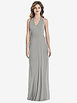 Rear View Thumbnail - Chelsea Gray V-Neck Halter Chiffon Maxi Dress - Taryn