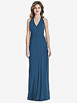 Rear View Thumbnail - Dusk Blue V-Neck Halter Chiffon Maxi Dress - Taryn