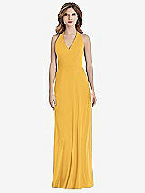 Rear View Thumbnail - NYC Yellow V-Neck Halter Chiffon Maxi Dress - Taryn