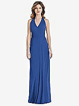 Rear View Thumbnail - Classic Blue V-Neck Halter Chiffon Maxi Dress - Taryn