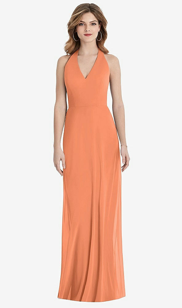 Back View - Sweet Melon V-Neck Halter Chiffon Maxi Dress - Taryn