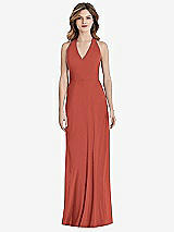 Rear View Thumbnail - Amber Sunset V-Neck Halter Chiffon Maxi Dress - Taryn