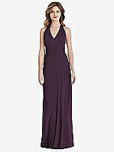 Rear View Thumbnail - Aubergine V-Neck Halter Chiffon Maxi Dress - Taryn