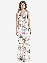 Rear View Thumbnail - Butterfly Botanica Ivory V-Neck Halter Chiffon Maxi Dress - Taryn