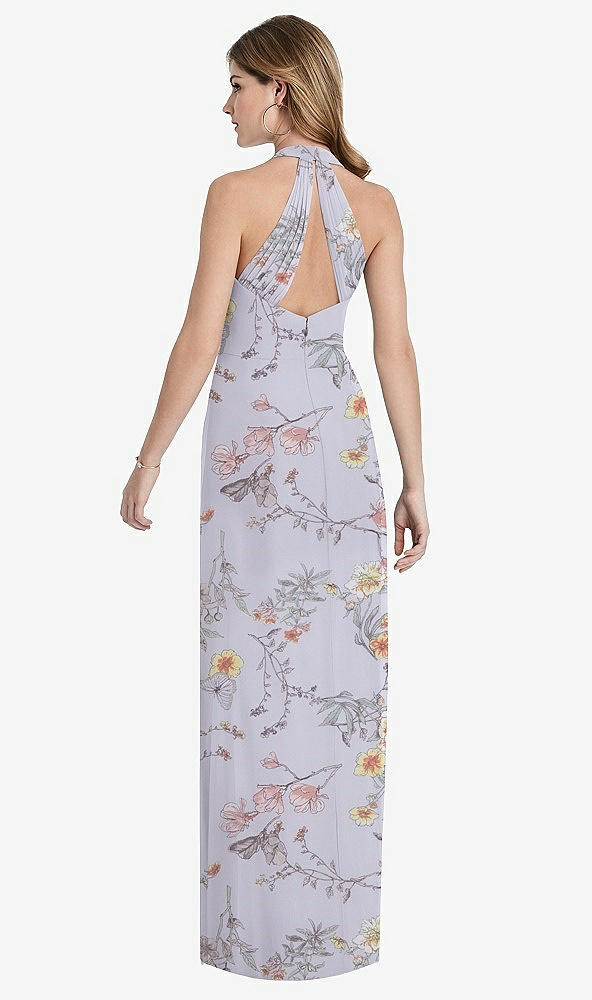 Front View - Butterfly Botanica Silver Dove V-Neck Halter Chiffon Maxi Dress - Taryn