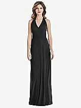 Rear View Thumbnail - Black V-Neck Halter Chiffon Maxi Dress - Taryn