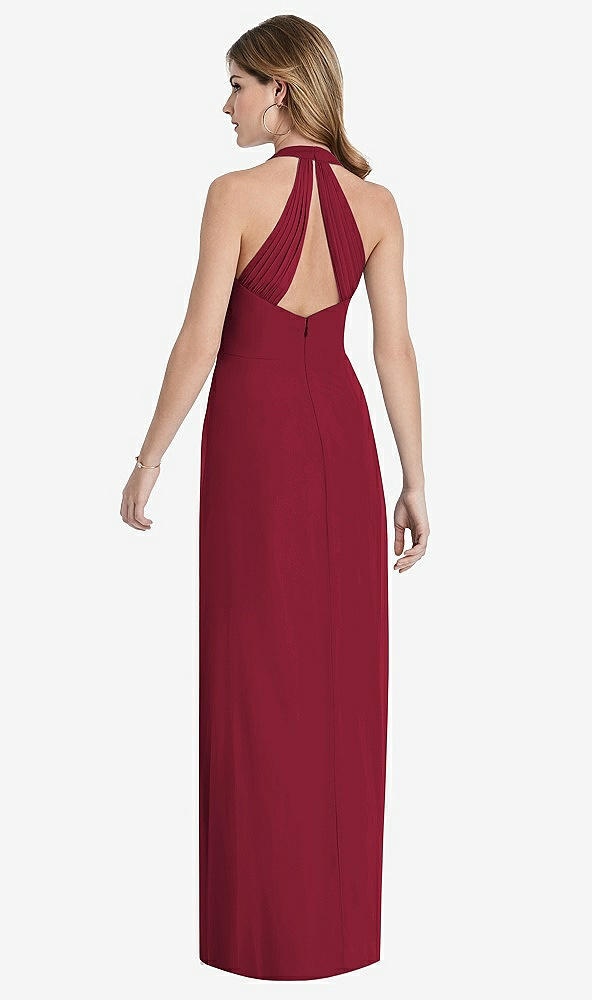 Front View - Burgundy V-Neck Halter Chiffon Maxi Dress - Taryn