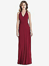 Rear View Thumbnail - Burgundy V-Neck Halter Chiffon Maxi Dress - Taryn