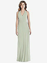 Rear View Thumbnail - Celadon V-Neck Halter Chiffon Maxi Dress - Taryn