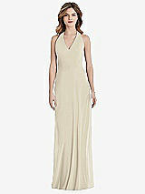 Rear View Thumbnail - Champagne V-Neck Halter Chiffon Maxi Dress - Taryn