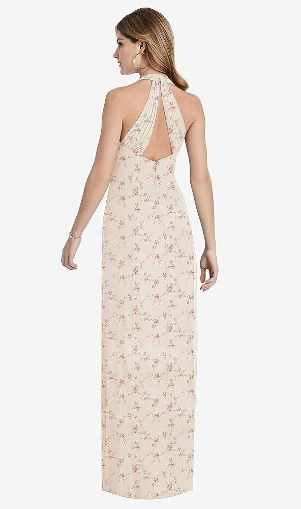 Front View - Coquette Floral Print V-Neck Halter Chiffon Maxi Dress - Taryn