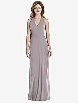 Rear View Thumbnail - Cashmere Gray V-Neck Halter Chiffon Maxi Dress - Taryn