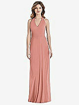 Rear View Thumbnail - Desert Rose V-Neck Halter Chiffon Maxi Dress - Taryn