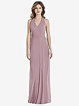 Rear View Thumbnail - Dusty Rose V-Neck Halter Chiffon Maxi Dress - Taryn