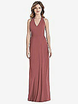 Rear View Thumbnail - English Rose V-Neck Halter Chiffon Maxi Dress - Taryn