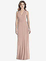 Rear View Thumbnail - Neu Nude V-Neck Halter Chiffon Maxi Dress - Taryn