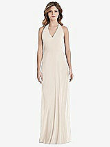 Rear View Thumbnail - Oat V-Neck Halter Chiffon Maxi Dress - Taryn