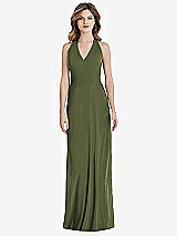 Rear View Thumbnail - Olive Green V-Neck Halter Chiffon Maxi Dress - Taryn