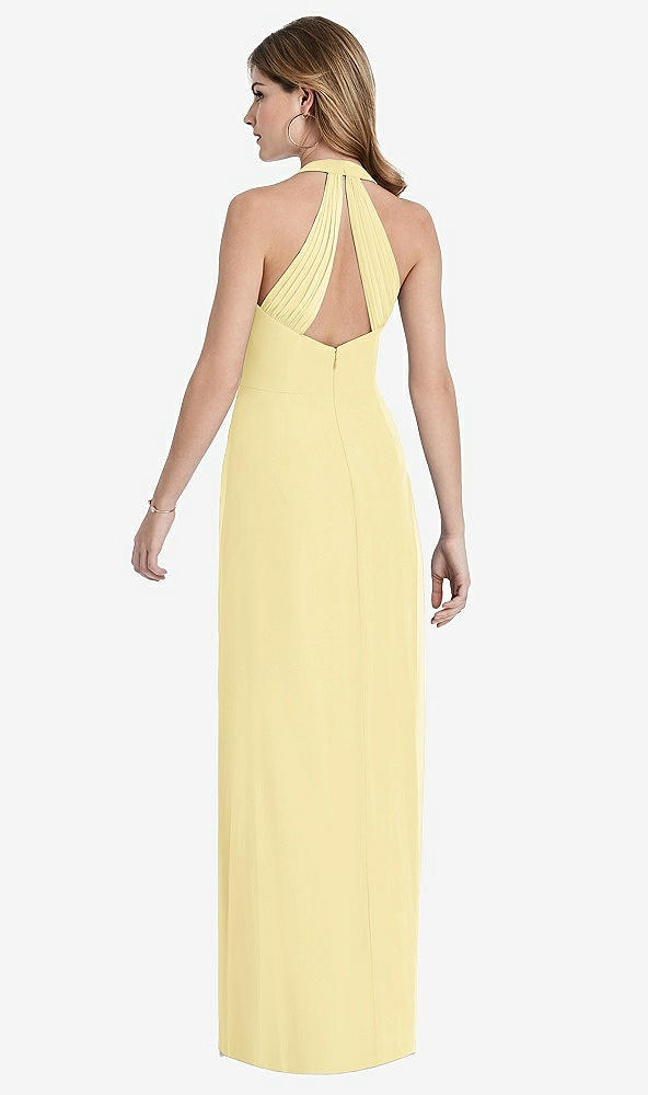 Front View - Pale Yellow V-Neck Halter Chiffon Maxi Dress - Taryn