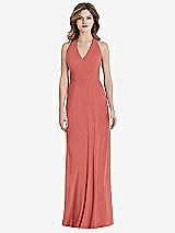 Rear View Thumbnail - Coral Pink V-Neck Halter Chiffon Maxi Dress - Taryn