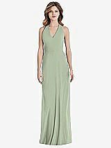 Rear View Thumbnail - Sage V-Neck Halter Chiffon Maxi Dress - Taryn