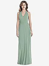 Rear View Thumbnail - Seagrass V-Neck Halter Chiffon Maxi Dress - Taryn