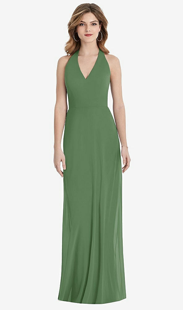 Back View - Vineyard Green V-Neck Halter Chiffon Maxi Dress - Taryn