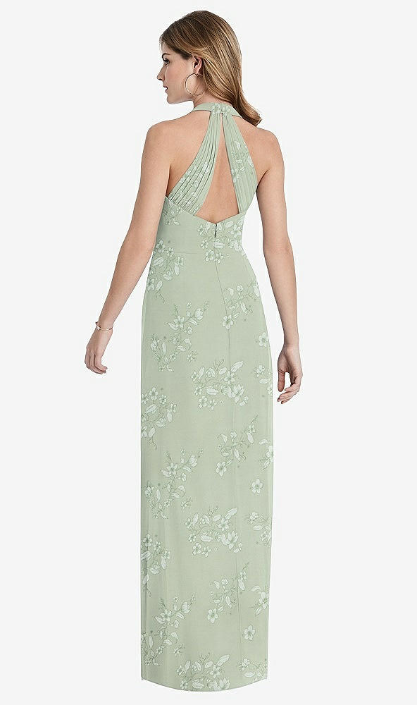 Front View - Vintage Primrose Sage V-Neck Halter Chiffon Maxi Dress - Taryn