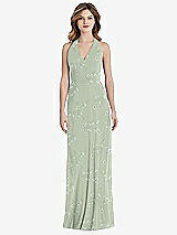 Rear View Thumbnail - Vintage Primrose Sage V-Neck Halter Chiffon Maxi Dress - Taryn