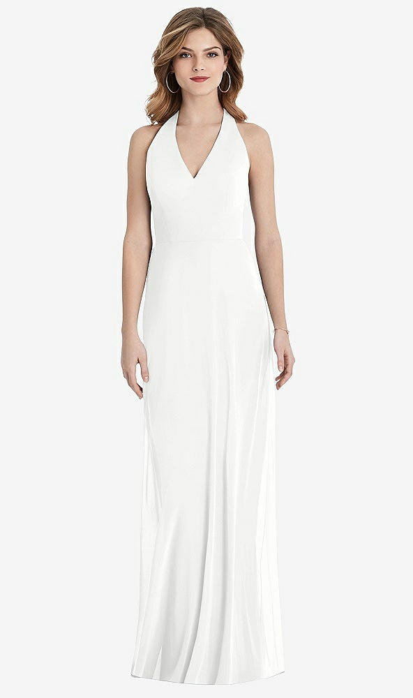 Back View - White V-Neck Halter Chiffon Maxi Dress - Taryn