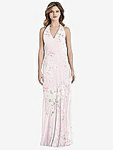 Rear View Thumbnail - Watercolor Print V-Neck Halter Chiffon Maxi Dress - Taryn