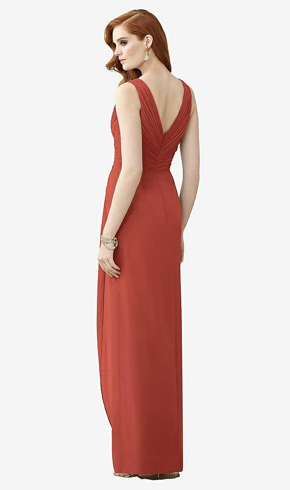 Back View - Amber Sunset Sleeveless Draped Faux Wrap Maxi Dress - Dahlia