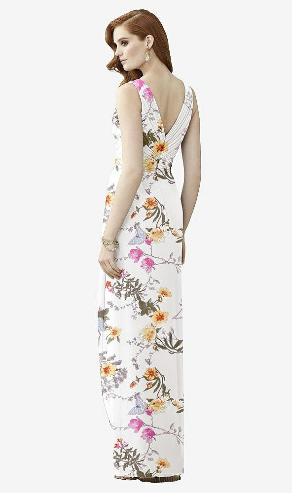 Back View - Butterfly Botanica Ivory Sleeveless Draped Faux Wrap Maxi Dress - Dahlia