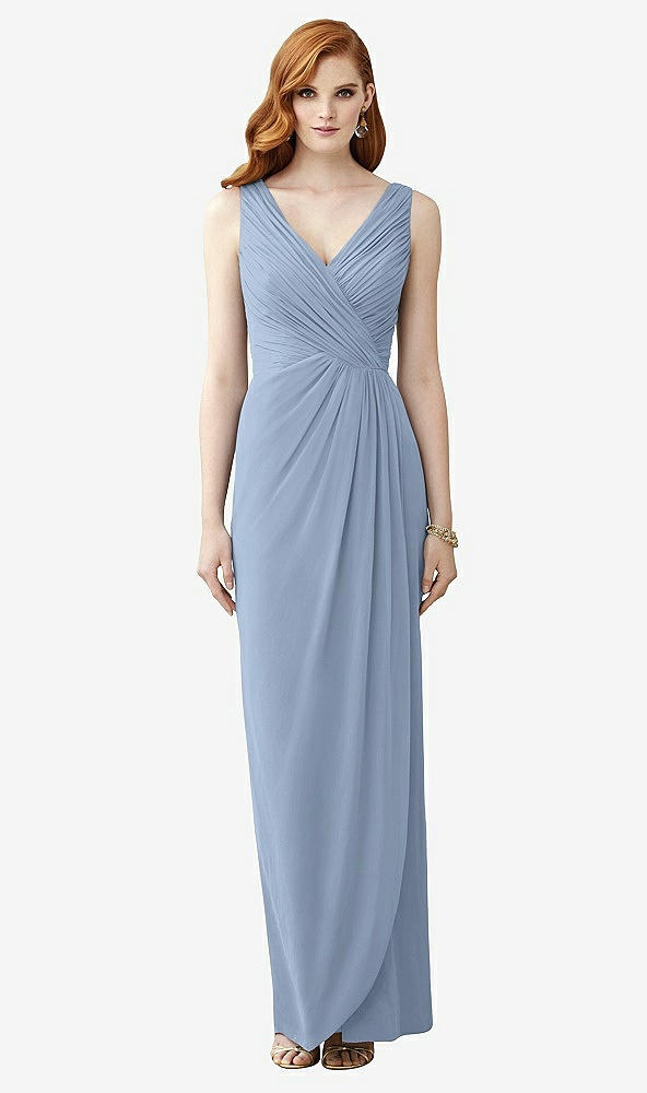 Front View - Cloudy Sleeveless Draped Faux Wrap Maxi Dress - Dahlia