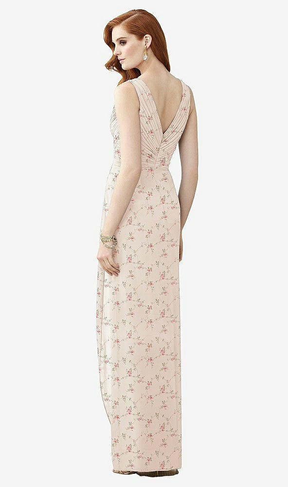 Back View - Coquette Floral Print Sleeveless Draped Faux Wrap Maxi Dress - Dahlia