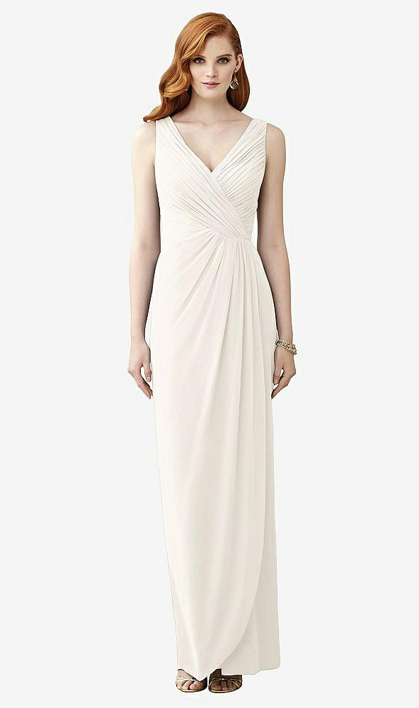 Front View - Ivory Sleeveless Draped Faux Wrap Maxi Dress - Dahlia