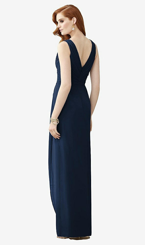 Back View - Midnight Navy Sleeveless Draped Faux Wrap Maxi Dress - Dahlia