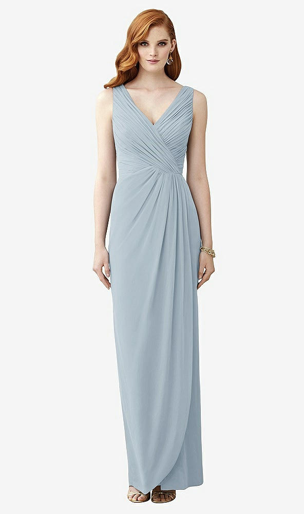 Front View - Mist Sleeveless Draped Faux Wrap Maxi Dress - Dahlia