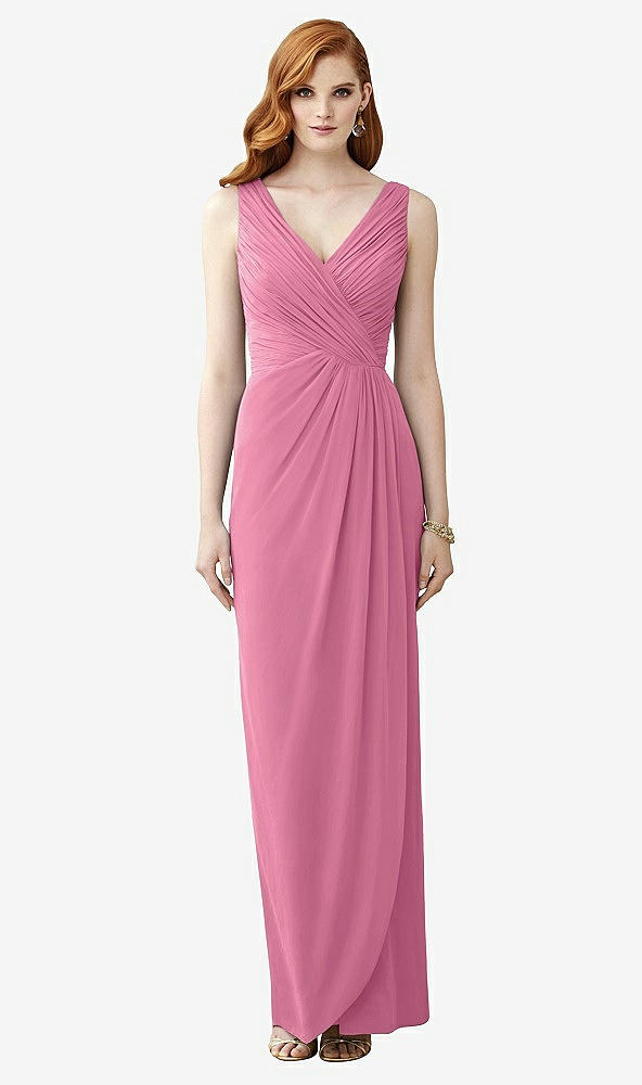 Front View - Orchid Pink Sleeveless Draped Faux Wrap Maxi Dress - Dahlia