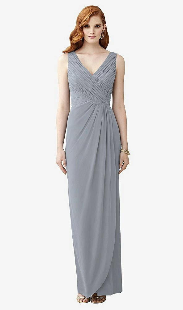 Front View - Platinum Sleeveless Draped Faux Wrap Maxi Dress - Dahlia