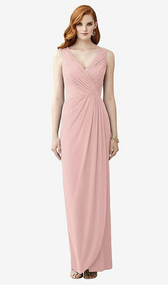 Front View - Rose - PANTONE Rose Quartz Sleeveless Draped Faux Wrap Maxi Dress - Dahlia