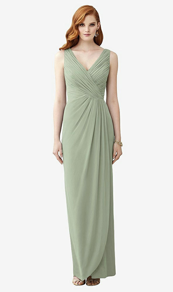 Front View - Sage Sleeveless Draped Faux Wrap Maxi Dress - Dahlia