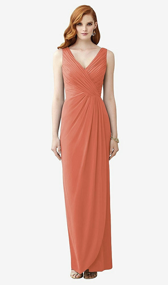 Front View - Terracotta Copper Sleeveless Draped Faux Wrap Maxi Dress - Dahlia