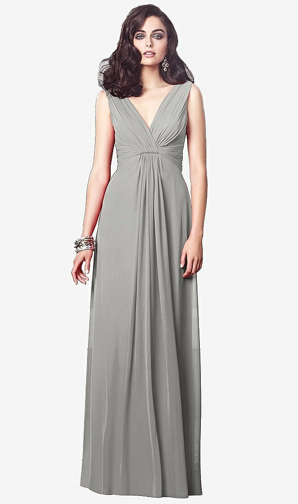 Front View - Chelsea Gray Draped V-Neck Shirred Chiffon Maxi Dress