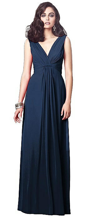 Draped V-Neck Shirred Chiffon Maxi Dress