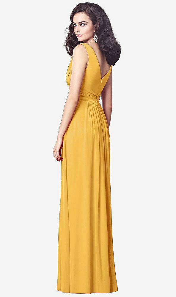 Back View - NYC Yellow Draped V-Neck Shirred Chiffon Maxi Dress