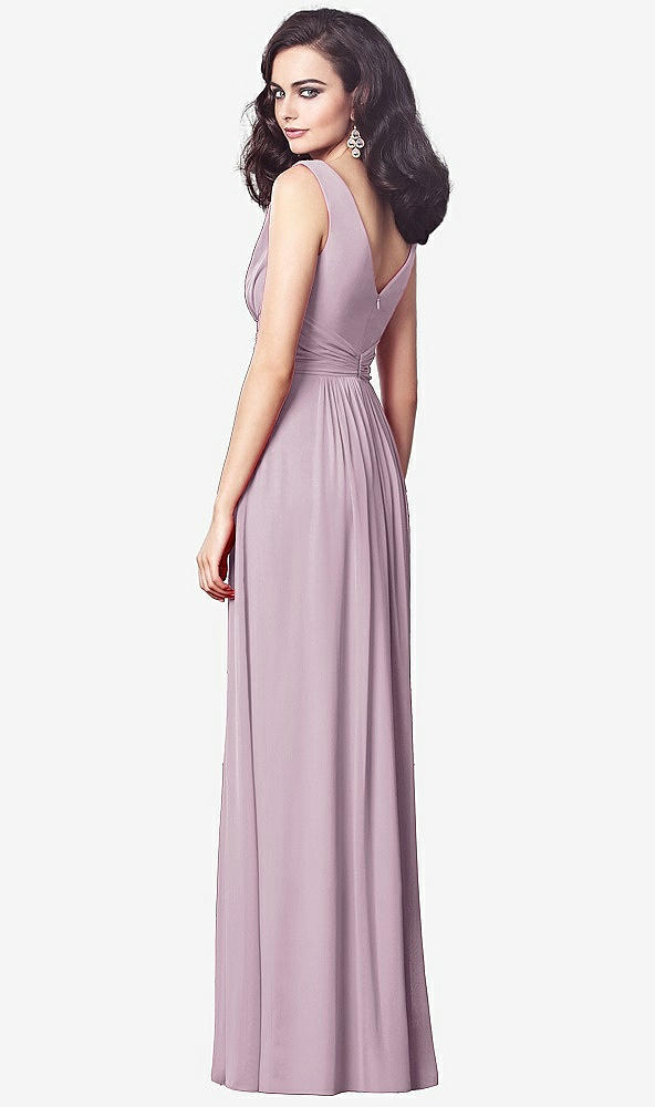 Back View - Suede Rose Draped V-Neck Shirred Chiffon Maxi Dress